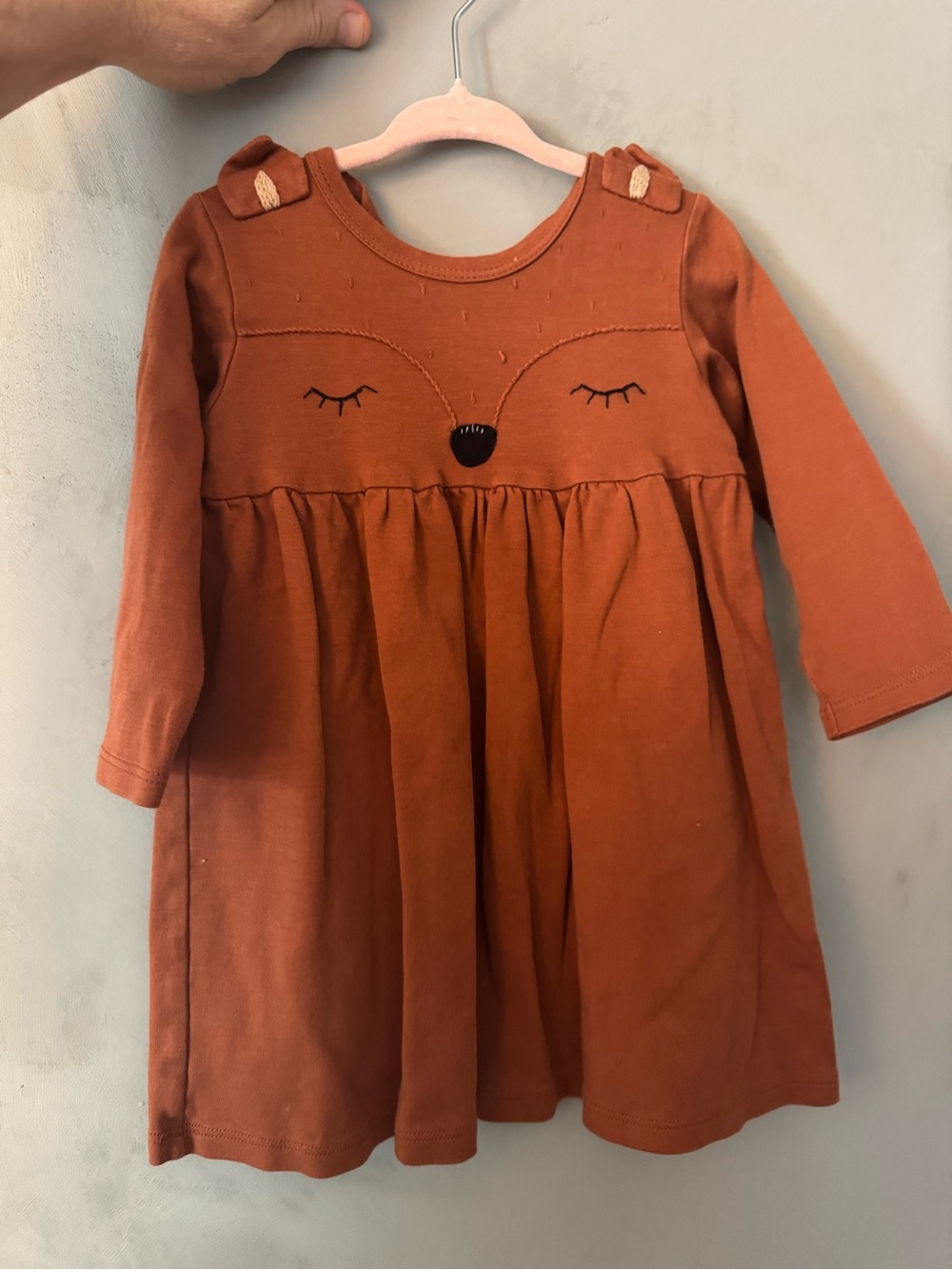 Toddler Rust Fox Applique Long-Sleeve Dress